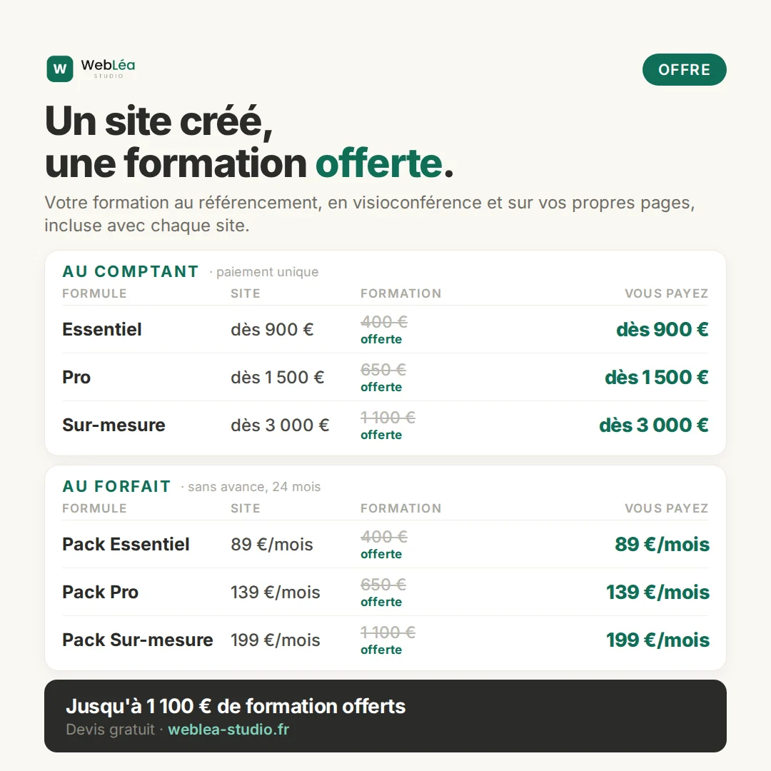 Formation SEO offerte avec la création d'un site WebLéa Studio